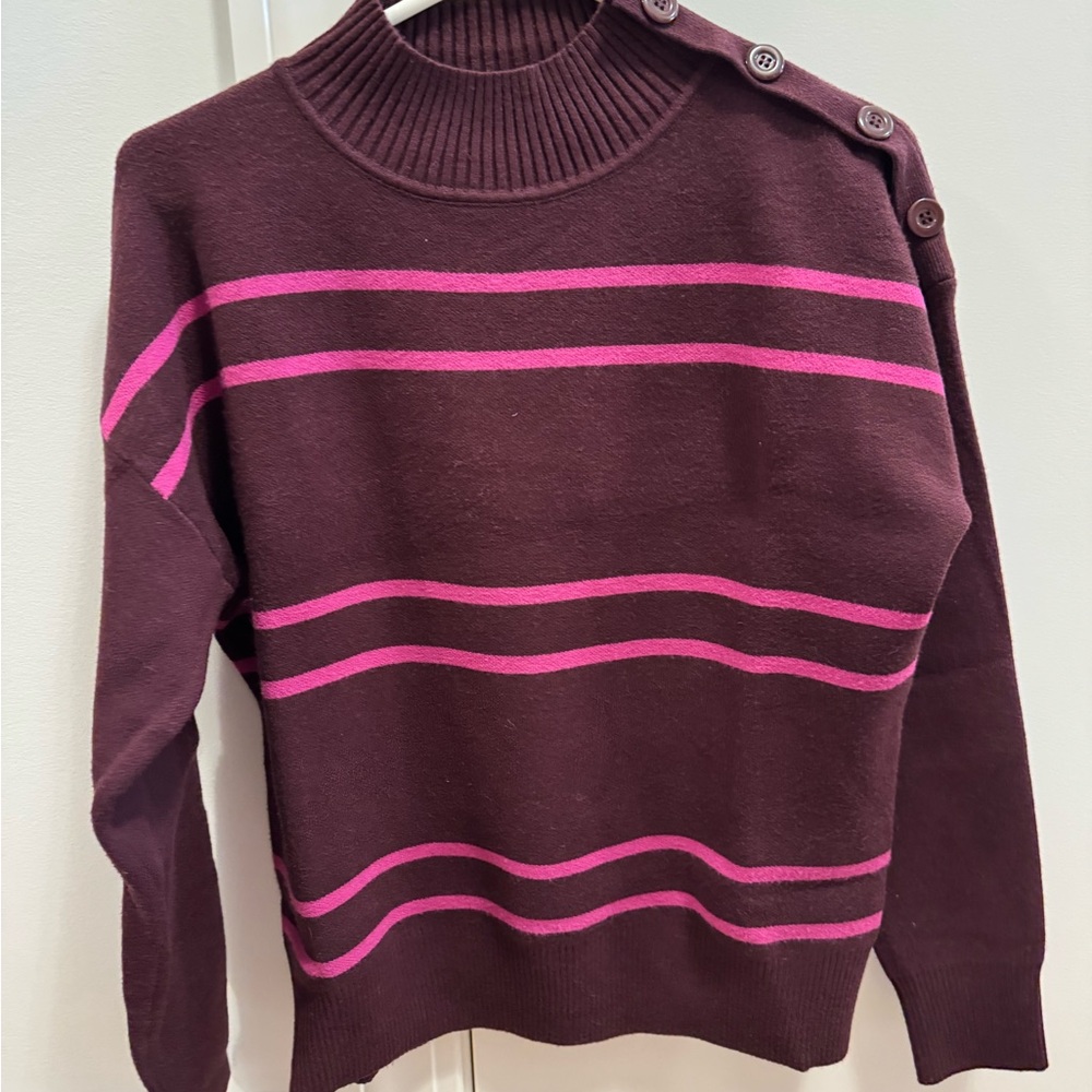 Cynthia Rowley Maroon and Pink Striped Turtleneck Sweater